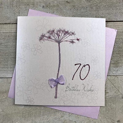 Image of white cotton cards Dandelion, Wishes 70&quot; Handmade 70th Birthday Card, White, wb240 70