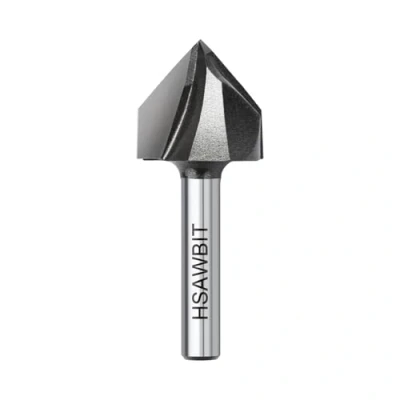 Image of hsawbit Chamfer Router Cutter Bit, 1/4 Inch Shank, 12.7mm Dia. and Cut Height, 45 Degree V Groove Two Flute Tungsten Carbide Tipped