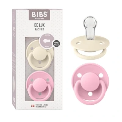 Image of BIBS De Lux Soother 2 Pack, BPA Free Dummy Pacifier, Round Nipple. Silicone, OneSize (0 36 Months), Ivory/Baby Pink