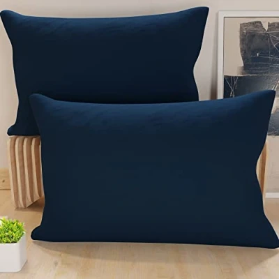 Image of Federe, Coppia Federe Cuscini, Copricuscini, 100% Cotone Fibra Naturale, Blu Marino 2X 52x82 cm