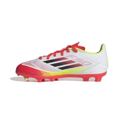 Image of adidas Performance F50 League FG/MG Unisex Moulded stud football boots for kids, Size: 1.5, Footwear white/core black/solar yellow
