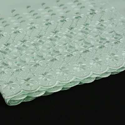 Image of Mint Green Broderie Anglaise Scallop Edge Double Border Polyester and Cotton Fabric, Sold by The Metre 150cm Wide
