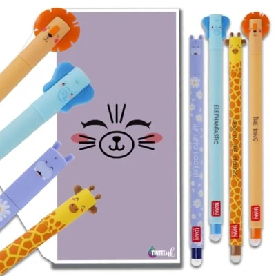 Image of Tinte Ink Legami Erasable Pens Bundles/Sets with Cute Envelope (Safari Set, 4 Pens)