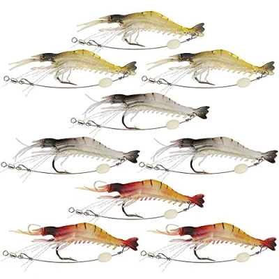 Image of Goture Soft Plastic Lures Artificial Bait Luminous Shrimp Fishing Lure Mixed Color Spinner Crank with Hook Tackle 3.35&quot; 0.013lb