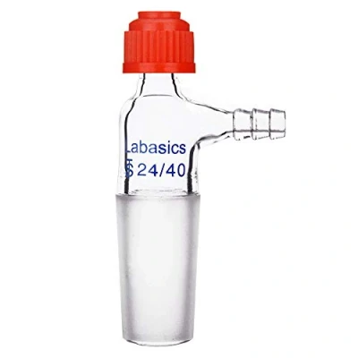Image of Labasics Glass Inlet Thermometer Adapter, 24/40 Joint Borosilicate Vacuum Adapter with Side Serrated Hose Connection, Compression Cap Included