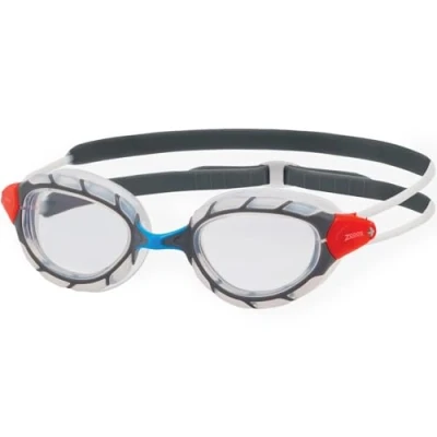 Image of Zoggs Predator Polarized flex Goggles, UV Protection Swim Quick Adjust Goggle Straps, Fog Free Adult Lenses, Goggle, Ultra Fit, Blue/White/Polarized Smoke Smaller Fit