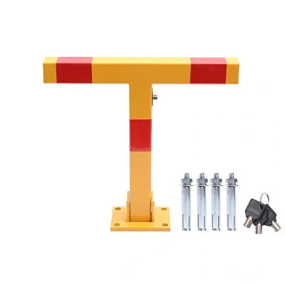 Image of KATSU Car Parking Space Lock, High Visibility Yellow and Red T Shape Lockable Fold Down Barrier Bollard, Private Park Driveway Guard Saver Blocker 161871