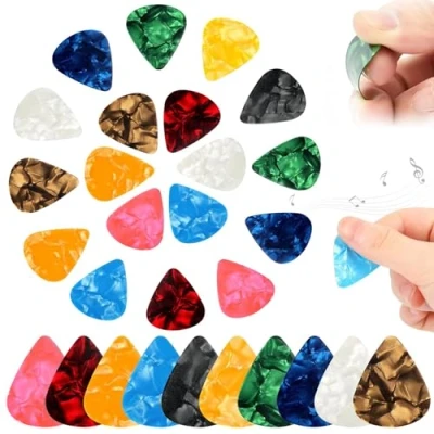 Image of Guitar Picks Plectrums, 50 PCS Plectrums for Acoustic Guitars 0.46mm Thickness Lightweight Celluloid Picks, Mixed Colorful GuitarPlectrums Ukulele Bass Electric, (0.46mm)