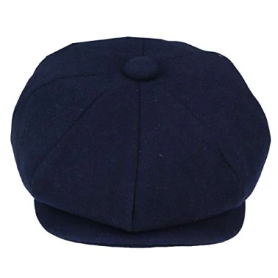 Image of TruClothing Mens Tweed Newsboy Cap Baker Boy Flat Grandad Hat 8 Panel Plain Navy XL