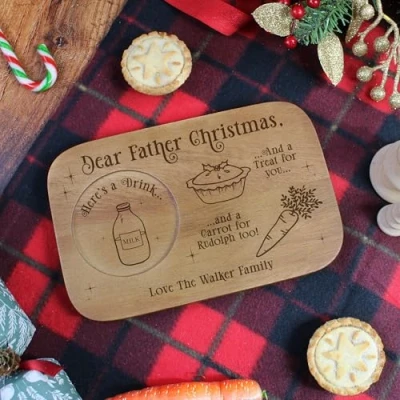 Image of eBuyGB Personalised Wooden Christmas Eve Plate, Dear Father Christmas, Treat for Santa &amp; Rudolph, Mince Pie, Milk, Carrot, Kids Board