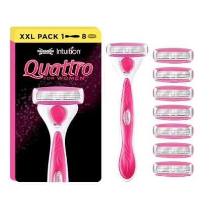 Image of WILKINSON SWORD Quattro For Women Smooth Glide Razor Handle + 8 Blade Refills
