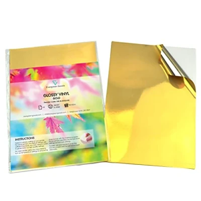 Image of Evergreen Goods 20 Sheets A4 Glossy Gold Printable Sticker Vinyl Waterproof Inkjet &amp; Laser Printing Self Adhesive Sticky Back Label