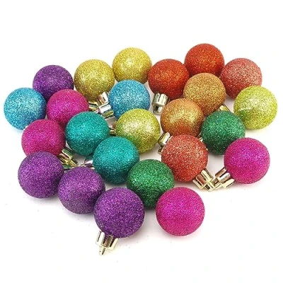Image of Crafty Capers 3cm Rainbow Glitter Mini Hanging Baubles 24Pk Christmas Tree Decorations