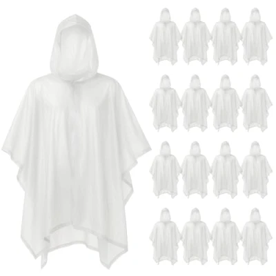 Image of 16pk Rain Poncho Adult Waterproof Coats for Women &amp; Men Disposable Adults Clear Raincoat Cover Coat Ponchos Plastic