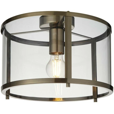 Image of Hopton Decorative Flush Ceiling Lamp Antique Brass