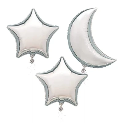 Image of Unique 23751 Foil Moon and Stars Balloon Kit Halloween Party Set of 3, Silver