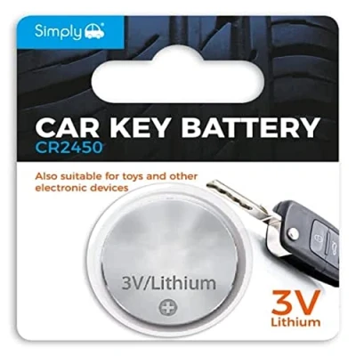 Image of Simply Auto SB CR2450 Long Lasting 3V Lithium Coin Cell Car Key Battery ideal for fobs, Watches, Calculators and Small Toys 1x Blister Pack