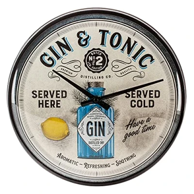 Image of Nostalgic Art Retro Wall Clock, Diameter 31 cm, Gin &amp; Tonic Served Here Gift Idea as Bar Accessories, Large Kitchen Vintage Design