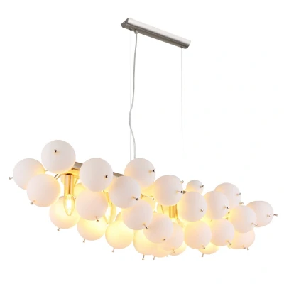 Image of Udo Bar Pendant Ceiling Light Nickel Matt Balls Opal Glass Shade 6x E14