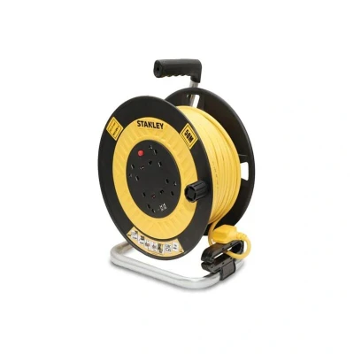 Image of Stanley Open Drum Cable Reel 240V 13A 4 Socket + 2 USB 50m