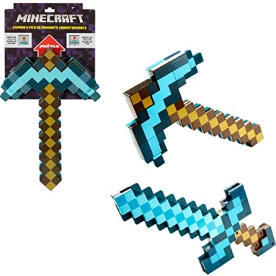 Image of Mattel Minecraft Toys, Sword and Pickaxe, Game Transforming Kid size Role play Accessory, FCW14
