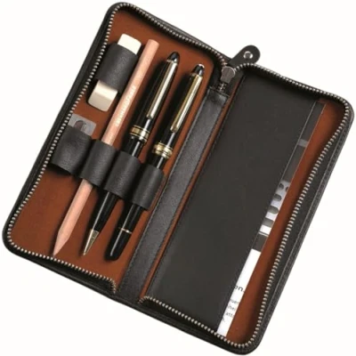 Image of Alassio 2638 Pen case Made of Genuine Leather in Black Approx. 17.5 x 8 2.5 cm, for 3 pens and Accessories