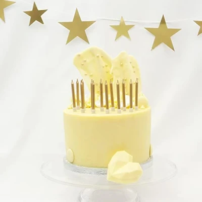 Image of On The Wall Gold Metallic Cake Candles with Holders (24 Pack)