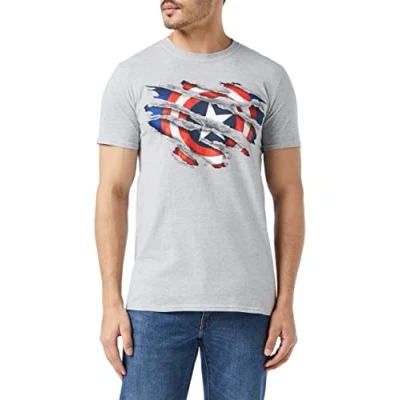 Image of Marvel Men&#039;s Captain America Torn T Shirt, White, XL UK