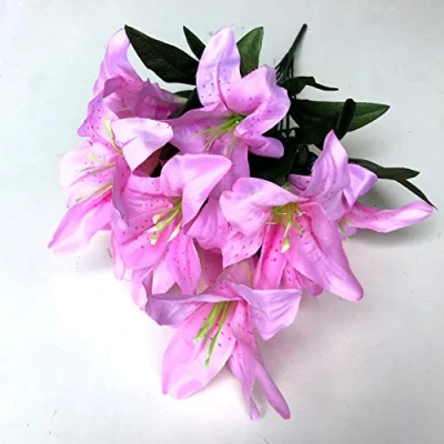Image of Best Artificial 45cm Stargazer Lillies 10 Head Flower Spray Bunch (Baby Pink)