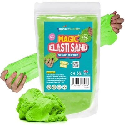 Image of Rainbow Eco Play Magic Elasti Sand Green 485g Kids Coloured Non Toxic Colour Sensory Toys for Autism ASMR