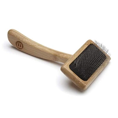 Image of Mikki Bamboo Soft Pin Slicker Brush for Dog, Cat, Puppy, Medium, Long and Curly Coats, Removes Knots, Tangles, Dead Hair, Handmade from Natural Bamboo, Small