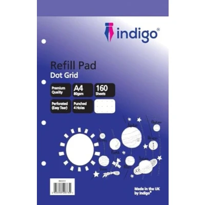 Image of indigo® A4 Refill Pad 160 Pages Headbound Perforated Punched Hole (Dot Grid, Pack 3)