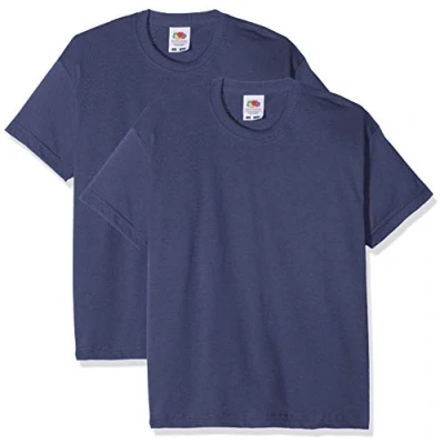 Image of FRUIT OF THE LOOM Boy&#039;s Kids Valueweight Short Sleeve 2 Pack T Shirt, Blue (Blue Navy), 9 10 Years Manufacturer Size 32 UK