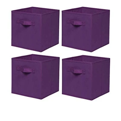 Image of BonChoice Foldable Storage Cubes Boxes Pack of 4 with Handle for Home Organization, Fabric Wardrobe Box Organizer Basket Bins Clothes Beddings Toys Towels, Collapsible &amp; Durable Purple