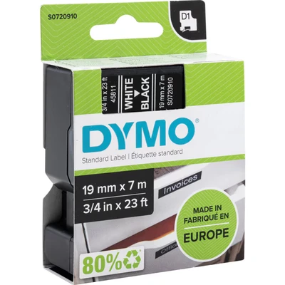 Image of DYMO Authentic D1 Labels White Print on Black Tape 19 mm x 7 m Self Adhesive for LabelManager Label Makers Made in Europe