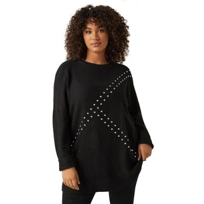 Image of EVANS Curve Stud Longline Jumper Women&#039;s Plus Size Black