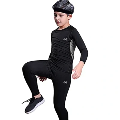 Image of MeetHoo Thermal Underwear Kids, Boy&#039;s Long Sleeve Base Layer Compression Warm Set Bottom&amp;Tops Fleece Lined for Kids (8 16 Years)