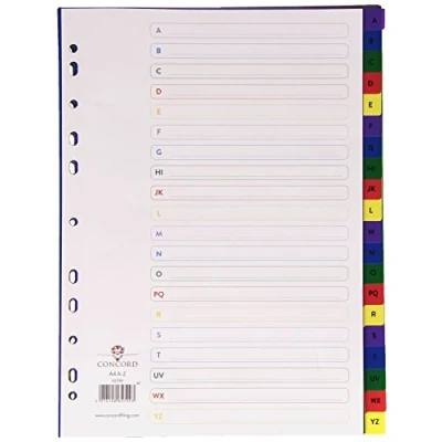 Image of Concord Plastic Index Polypropylene 120 Micron Europunched A Z A4 Assorted Ref 65799