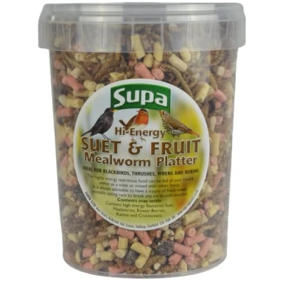 Image of Supa Dried Mealworms, Hi Energy Suet Pellets &amp; Fruit Mix For Wild Birds, 1 Litre Bucket , High Protein Rich Treat Garden Birds Attract More To Your Quality Bird Food.