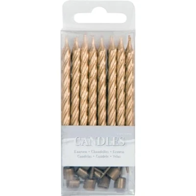 Image of Folat Gold Colored Candles Eith Holder 16 Pieces