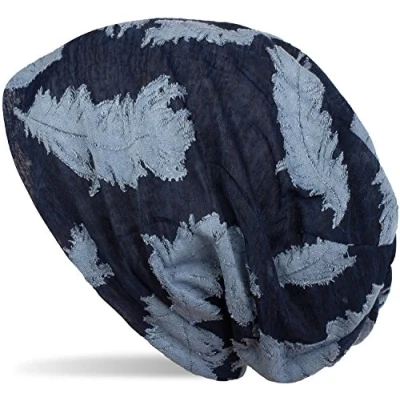Image of styleBREAKER Beanie with Woven Feather Pattern, Slouch Long Beanie, Unisex 0402413, Colour:Dark Blue