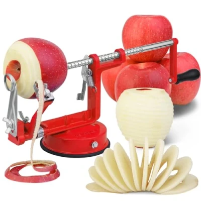 Image of Apple Peeler, Stainless Steel Corer Slicer Durable Heavy Duty Die Cast Magnesium Alloy Peeler with Suction Base(vermilion)