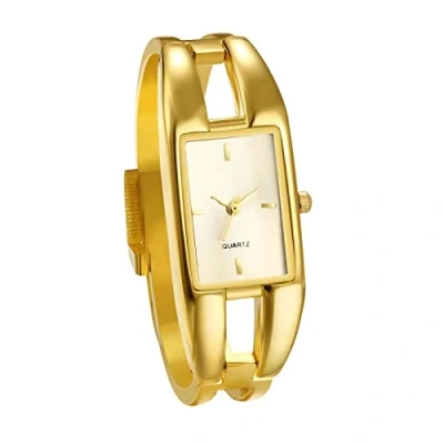 Image of JewelryWe Wrist Watches for Women Elegant Alloy Bangle Watch Analog Square Quartz Dress Watch, Mother&#039;s Day, gold