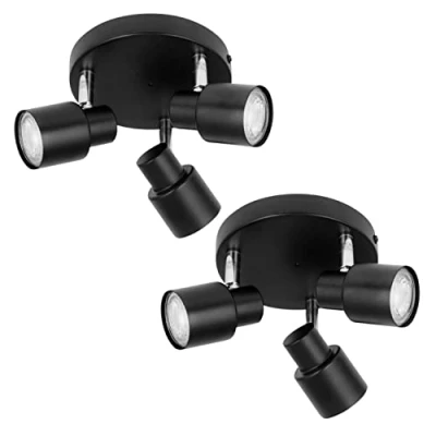 Image of firstchoicelighting Set of 2 Black Bathroom Ceiling Spotlights, Modern 3 Way Adjustable Spot Light Fittings, IP44 Rated, LED Compatible