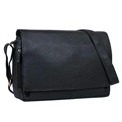Image of STILORD &#039;Tom&#039; Vintage Leather Messenger Bag for 15 Inch Laptop Shoulder Office Work Large Genuine Business Satchel A4, Colour:Black