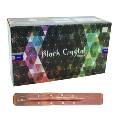 Image of Satya Nag Champa Black Crystal incense sticks x12 pack with SAMASIA holder Used for Blomatherapy, Spa, Yoga, Weddings, Meditation, Healing, Positivity and Relaxation