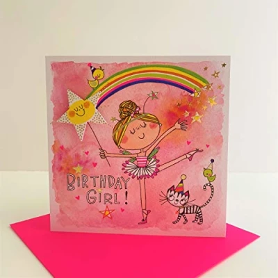 Image of Rachel Ellen Ballerina Cat Rainbow Birthday Girl Card