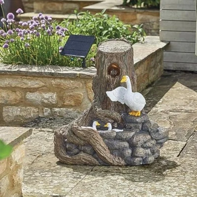 Image of Festive Lights Solar Powered Hybrid Feather Duck Falls Water Feature with Back Up Battery