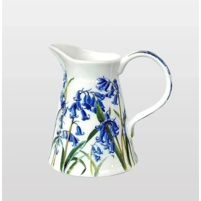 Image of 15cm Serving Jug by Heritage Porcelain Pitcher with Unique Bluebell Design Perfect Kitchen for Water Milk Cream Gravy Sauce or Custard Great Housewarming Moving Gift
