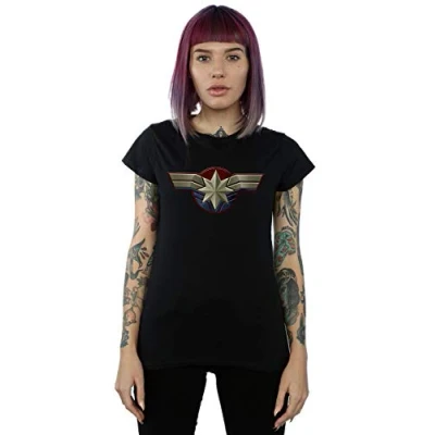 Image of Marvel Women&#039;s Captain Chest Emblem T Shirt Black Small